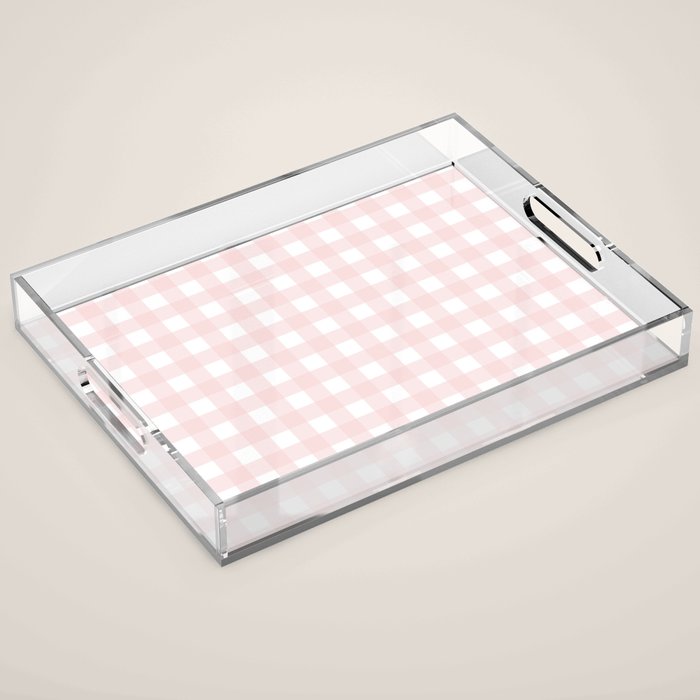 Pastel pink gingham pattern Acrylic Tray Gallery Image 1
