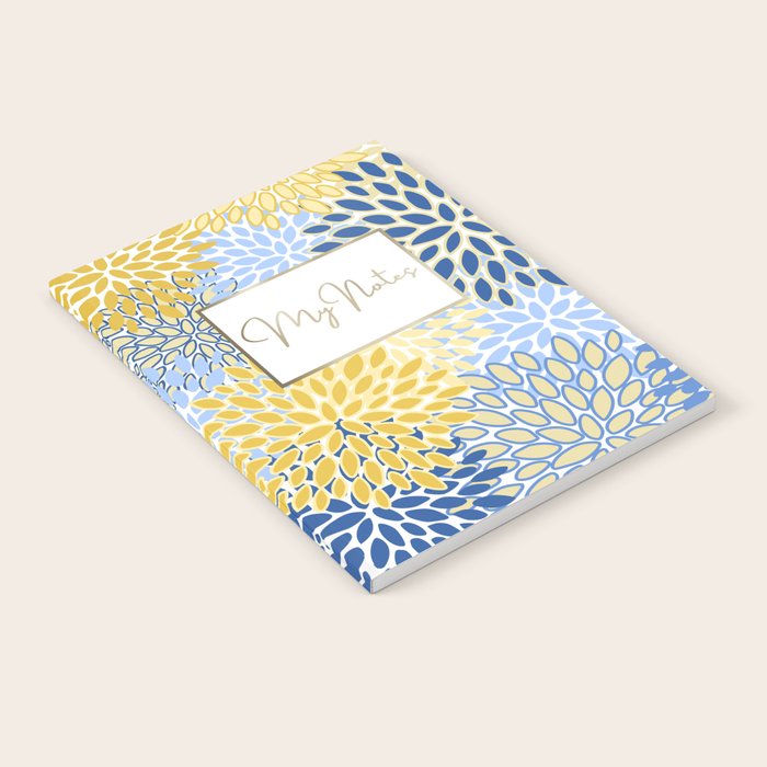Modern, Floral Prints, Summer, Yellow and Blue Notebook Gallery Image 1