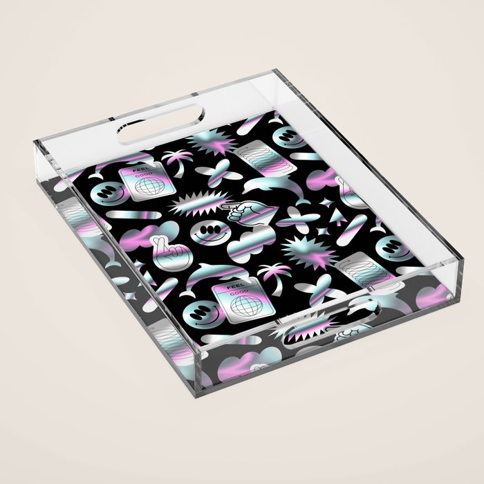 Trendy holographic y2k sticker pattern Acrylic Tray Gallery Image 1