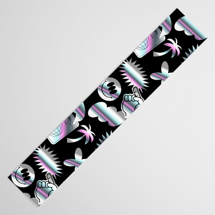 Trendy holographic y2k sticker pattern Table Runner Gallery Image 3