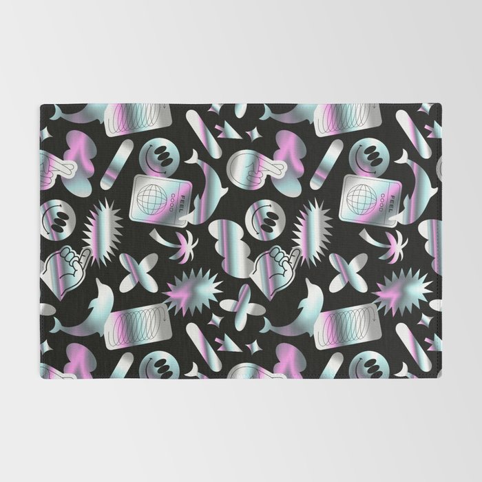 Trendy holographic y2k sticker pattern Rug Gallery Image 2