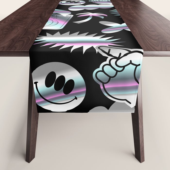 Trendy holographic y2k sticker pattern Table Runner Gallery Image 1