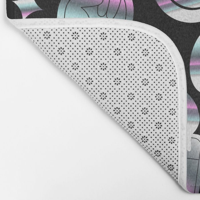 Trendy holographic y2k sticker pattern Bath Mat Gallery Image 2