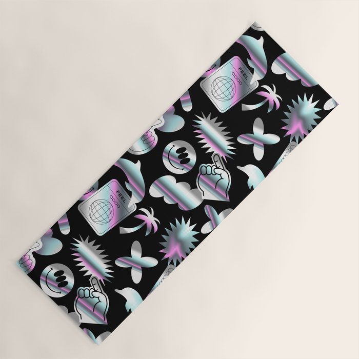 Trendy holographic y2k sticker pattern Yoga Mat Gallery Image 1