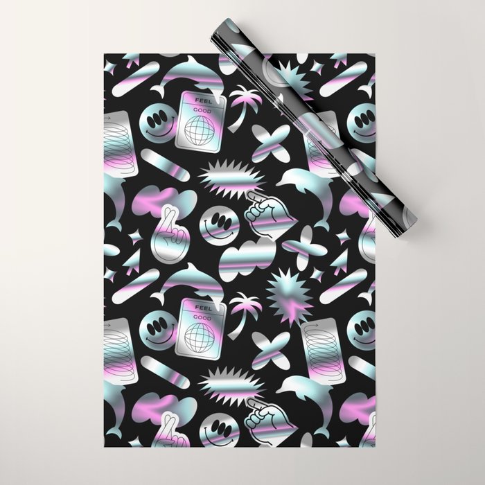 Trendy holographic y2k sticker pattern Wrapping Paper Gallery Image 1