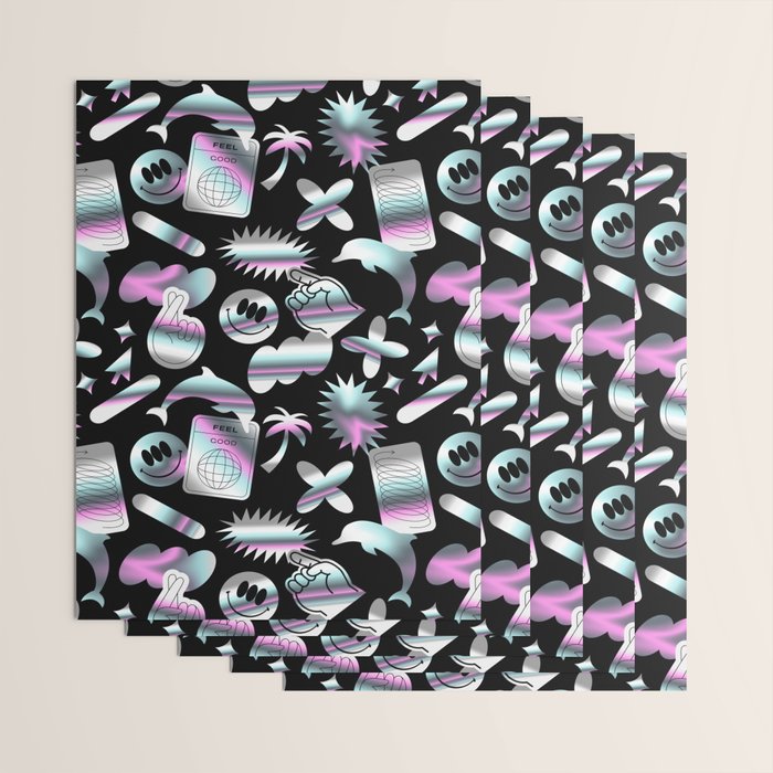 Trendy holographic y2k sticker pattern Wrapping Paper Gallery Image 3
