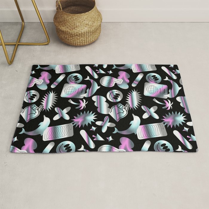 Trendy holographic y2k sticker pattern Rug Gallery Image 1