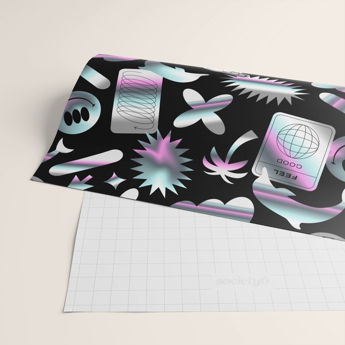 Trendy holographic y2k sticker pattern Wrapping Paper Gallery Image 2