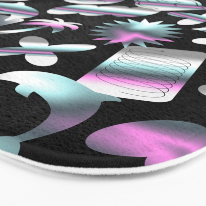 Trendy holographic y2k sticker pattern Bath Mat Gallery Image 3