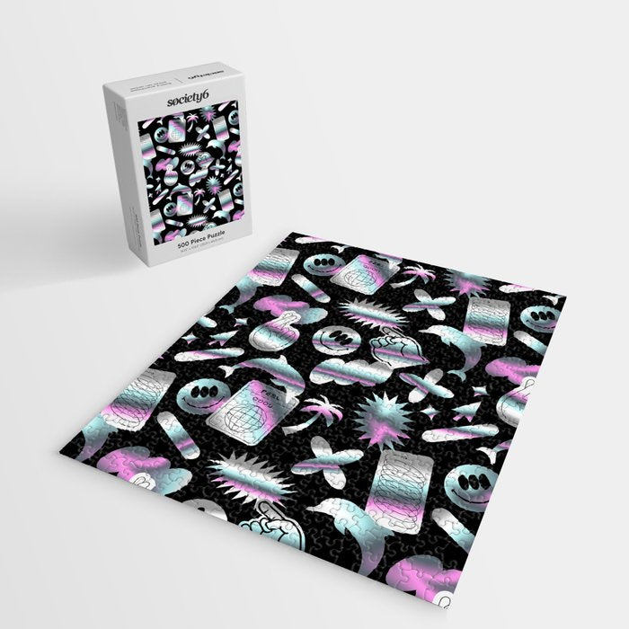 Trendy holographic y2k sticker pattern Jigsaw Puzzle Gallery Image 2