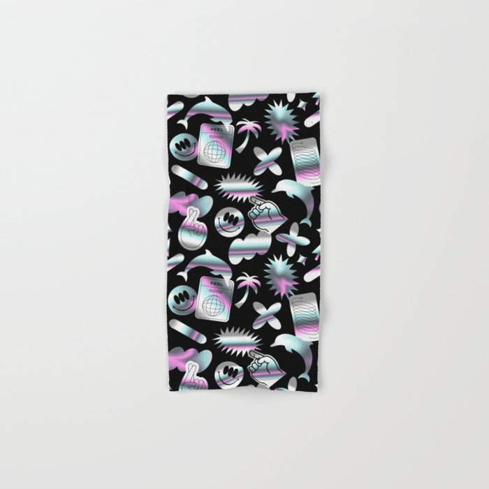 Trendy holographic y2k sticker pattern Bath Towel Gallery Image 1