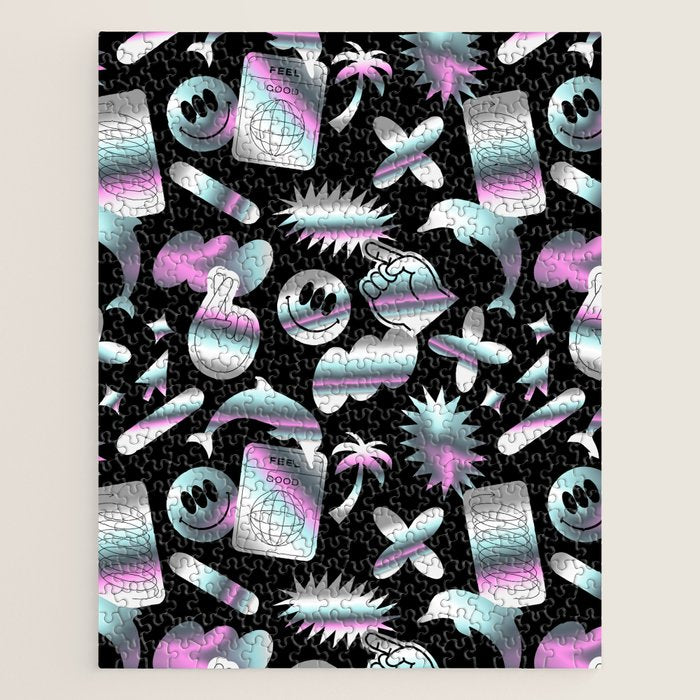 Trendy holographic y2k sticker pattern Jigsaw Puzzle Gallery Image 1