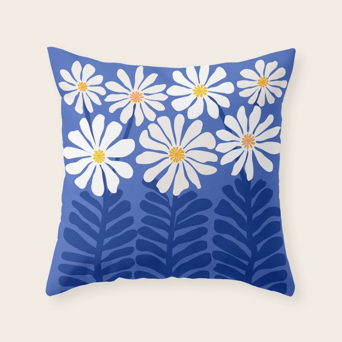 Daisy Dreams - Whimsical Flower Illustration Throw Pillow Gallery Image 1