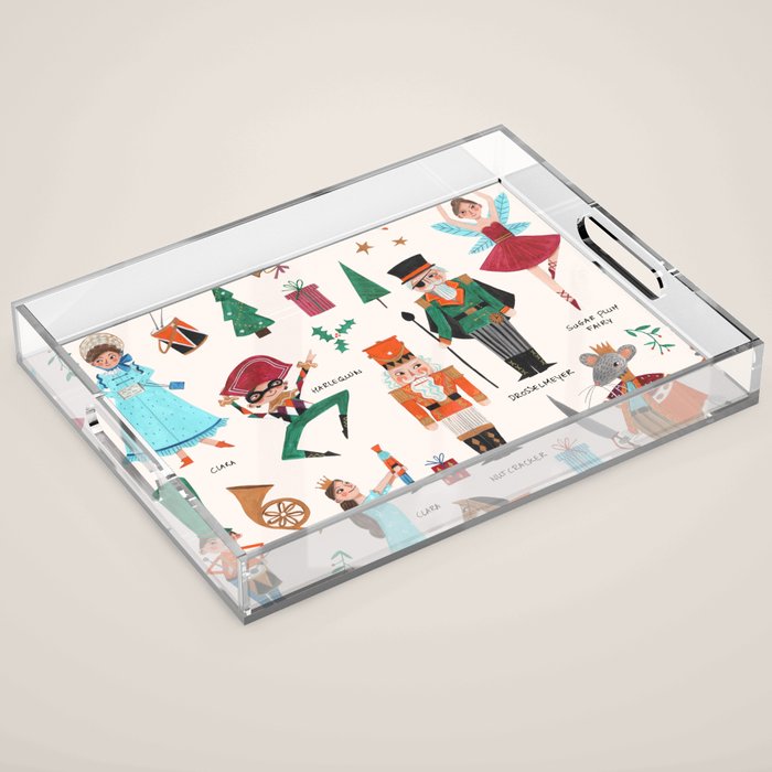 Festive Nutcracker holiday pattern Acrylic Tray Gallery Image 1