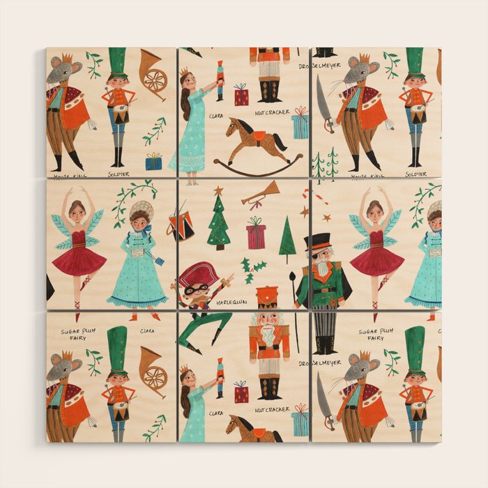 Festive Nutcracker holiday pattern Wood Wall Art Gallery Image 1