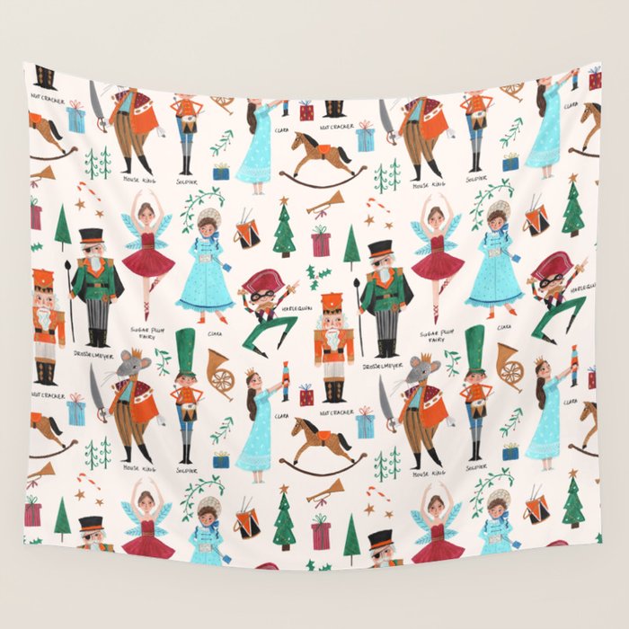 Festive Nutcracker holiday pattern Wall Tapestry Gallery Image 1
