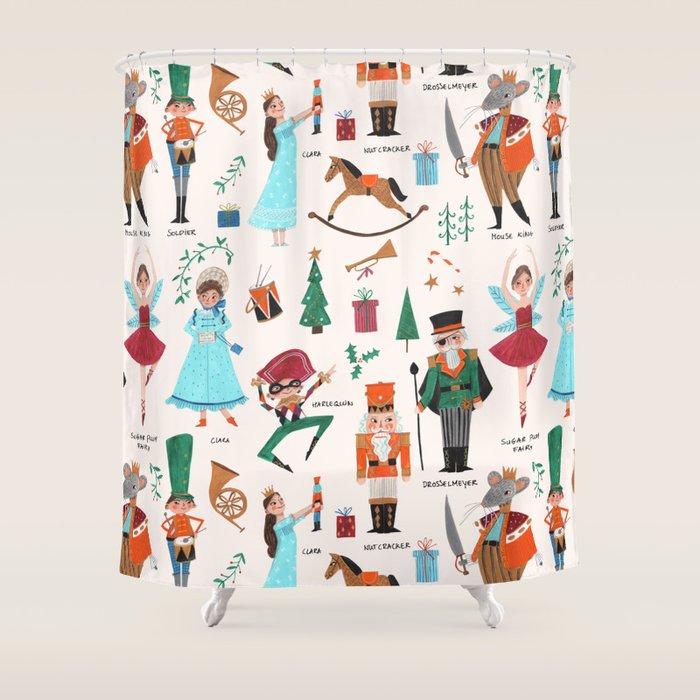 Festive Nutcracker holiday pattern Shower Curtain Gallery Image 1