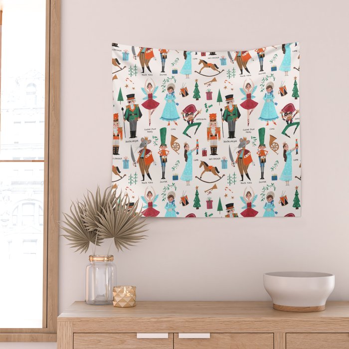 Festive Nutcracker holiday pattern Wall Tapestry Gallery Image 2