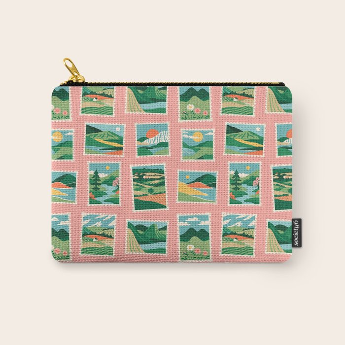 Vintage nature landscape postage stamp sticker pattern Carry All Pouch Gallery Image 1