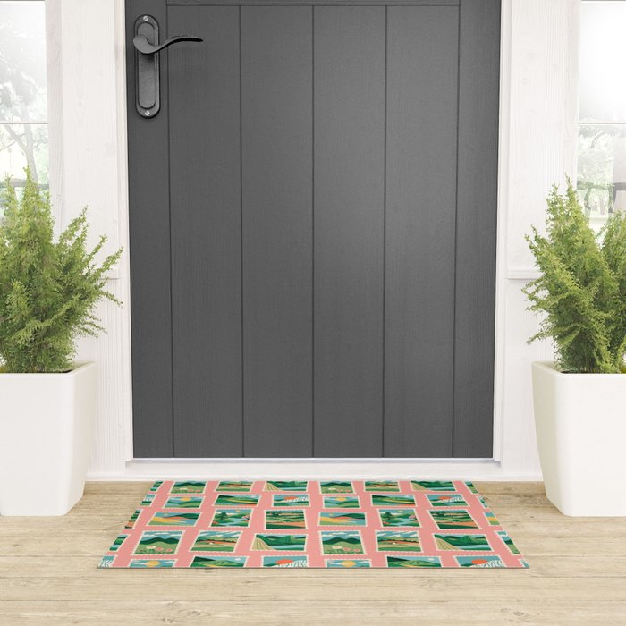 Vintage nature landscape postage stamp sticker pattern Welcome Mat Gallery Image 3