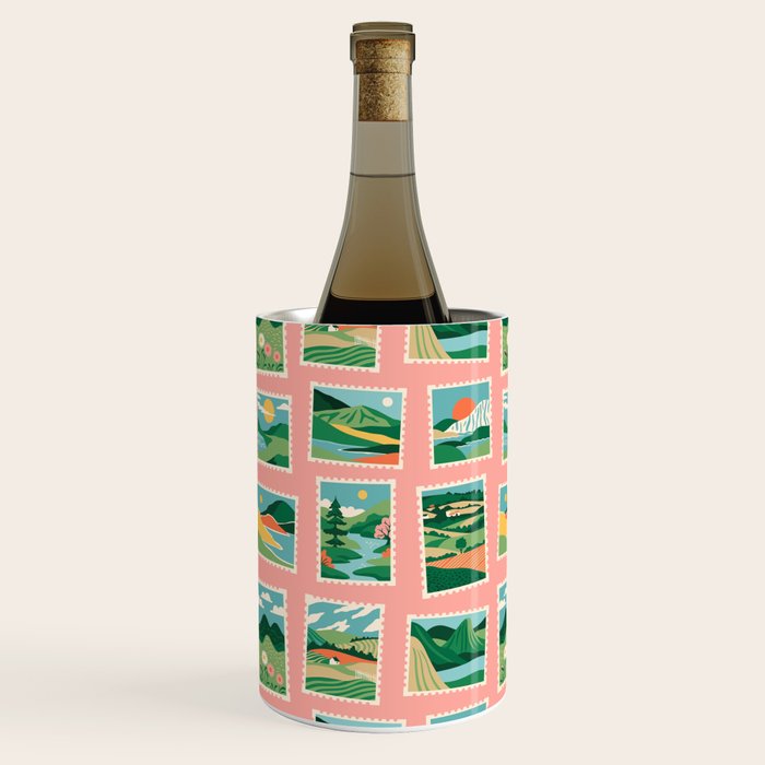 Vintage nature landscape postage stamp sticker pattern Wine Chiller Gallery Image 3