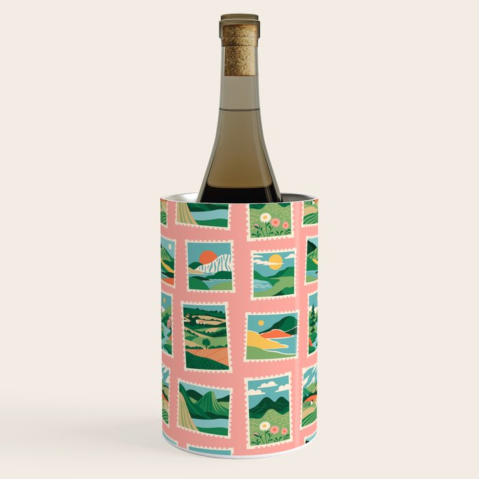 Vintage nature landscape postage stamp sticker pattern Wine Chiller Gallery Image 1