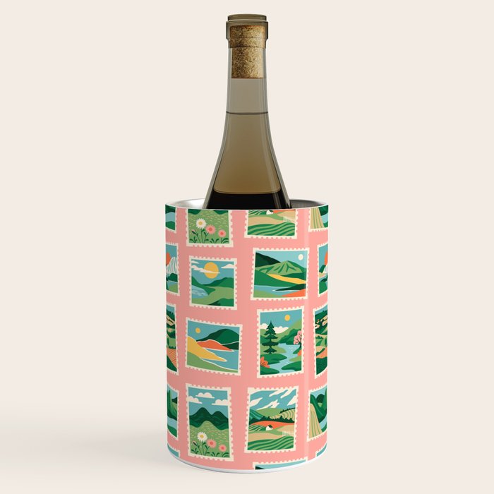 Vintage nature landscape postage stamp sticker pattern Wine Chiller Gallery Image 2
