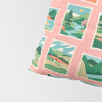 Vintage nature landscape postage stamp sticker pattern Pillow Sham Gallery Image 4