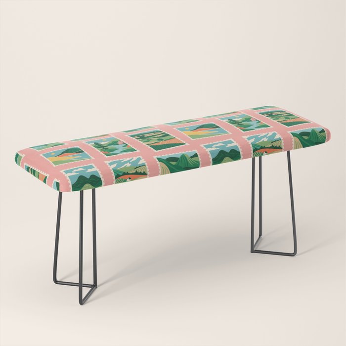Vintage nature landscape postage stamp sticker pattern Bench Gallery Image 1
