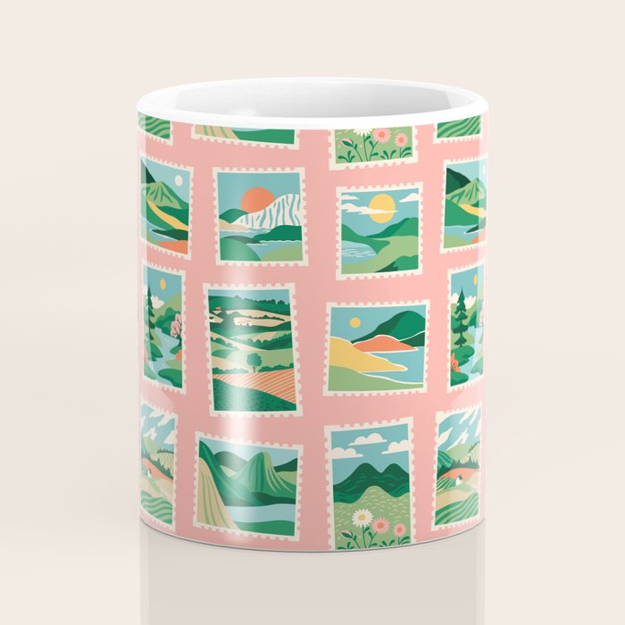 Vintage nature landscape postage stamp sticker pattern Coffee Mug Gallery Image 4