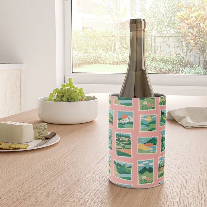 Vintage nature landscape postage stamp sticker pattern Wine Chiller Gallery Image 4