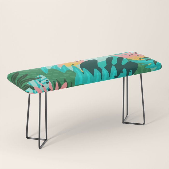 Let's Dance In The Sun, Wearing Wildflowers In Our Hair, Tropical Jungle Nature Botanical Painting Bench Gallery Image 1