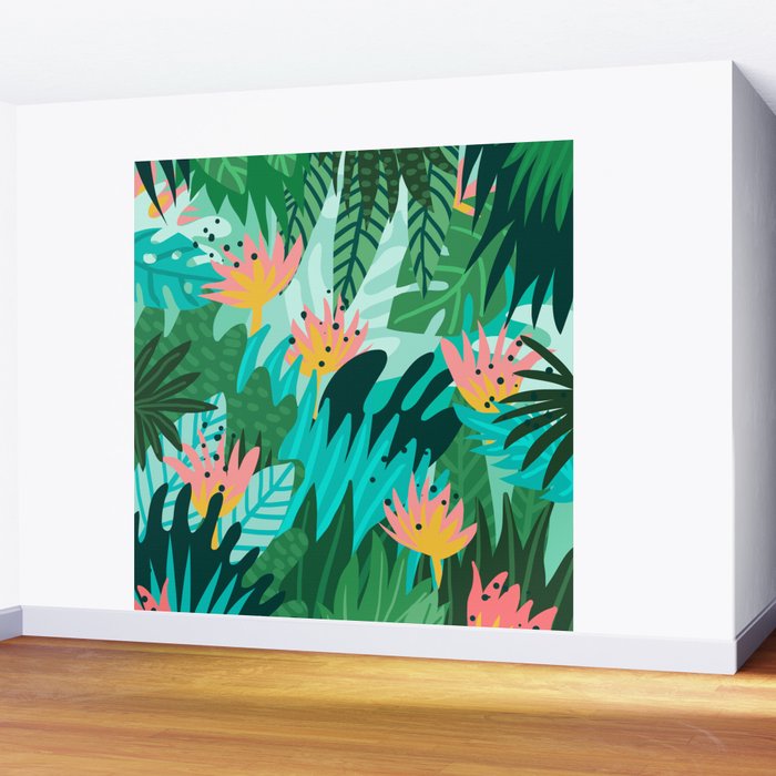 Let's Dance In The Sun, Wearing Wildflowers In Our Hair, Tropical Jungle Nature Botanical Painting Wall Mural Gallery Image 2