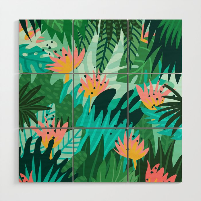 Let's Dance In The Sun, Wearing Wildflowers In Our Hair, Tropical Jungle Nature Botanical Painting Wood Wall Art Gallery Image 1