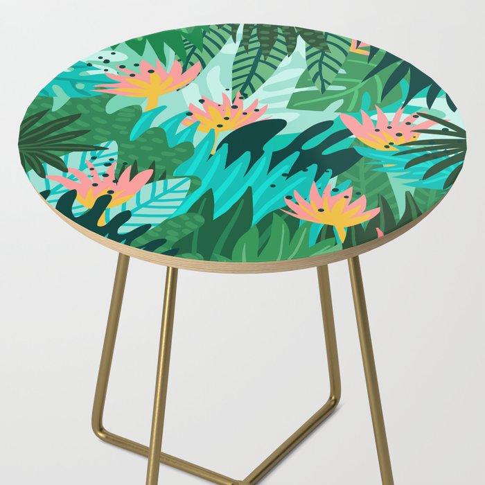 Let's Dance In The Sun, Wearing Wildflowers In Our Hair, Tropical Jungle Nature Botanical Painting Side Table Gallery Image 2