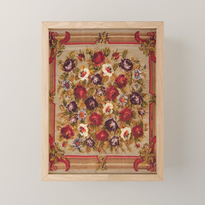 Antique Russian Bessarabian Floral Rug Print Mini Art Print Gallery Image 1