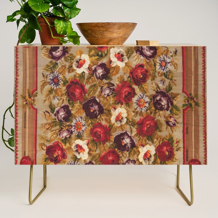 Antique Russian Bessarabian Floral Rug Print Credenza Gallery Image 1