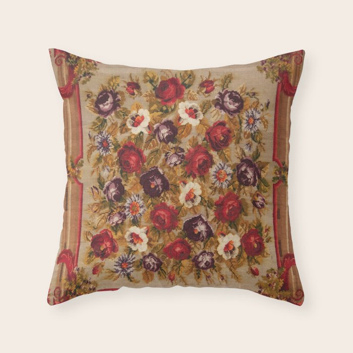 Antique Russian Bessarabian Floral Rug Print Throw Pillow Gallery Image 6
