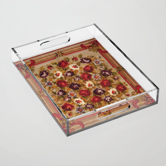 Antique Russian Bessarabian Floral Rug Print Acrylic Tray Gallery Image 1