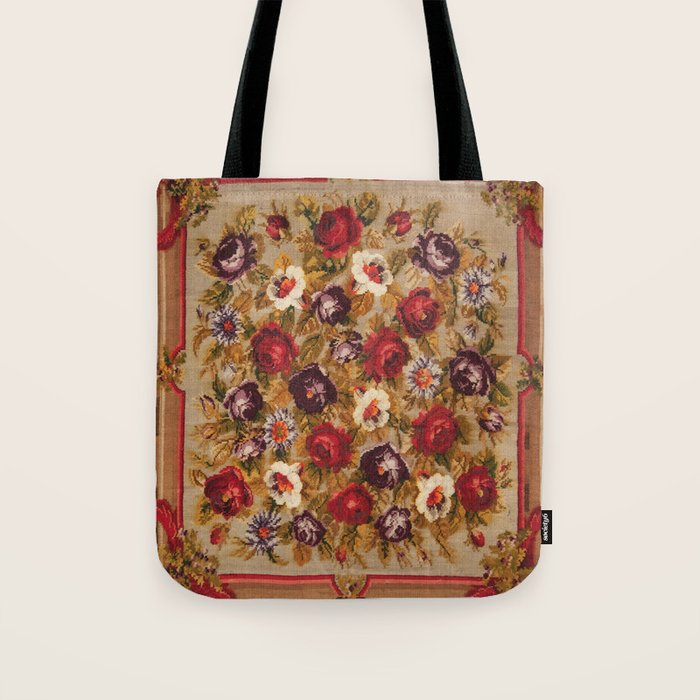 Antique Russian Bessarabian Floral Rug Print Tote Bag Gallery Image 1