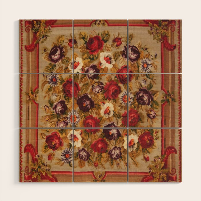 Antique Russian Bessarabian Floral Rug Print Wood Wall Art Gallery Image 1