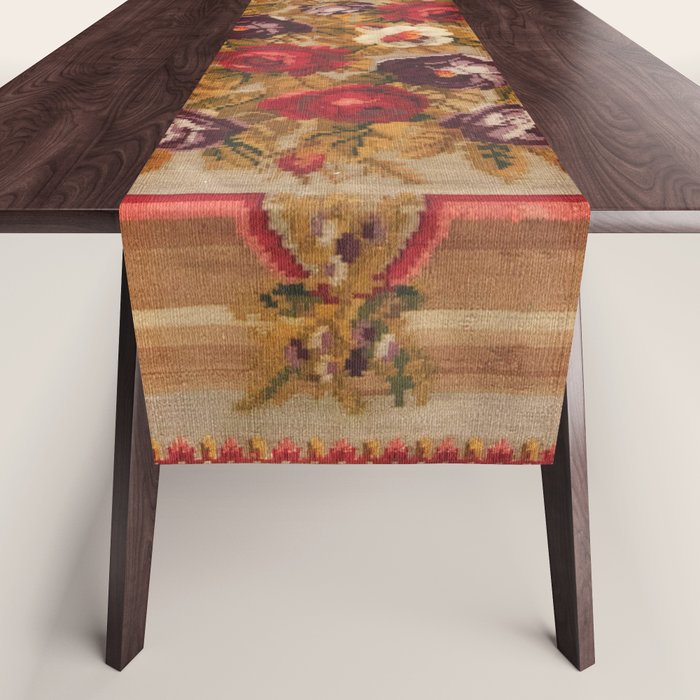 Antique Russian Bessarabian Floral Rug Print Table Runner Gallery Image 1