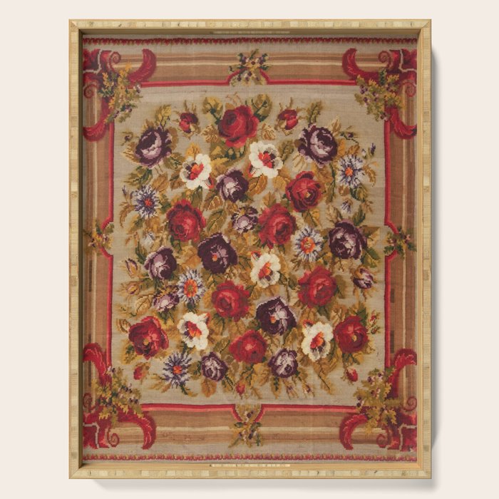 Antique Russian Bessarabian Floral Rug Print Serving Tray Gallery Image 1