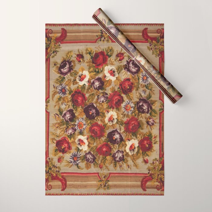 Antique Russian Bessarabian Floral Rug Print Wrapping Paper Gallery Image 1
