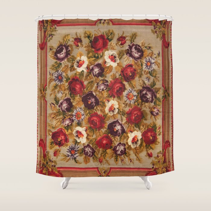Antique Russian Bessarabian Floral Rug Print Shower Curtain Gallery Image 1