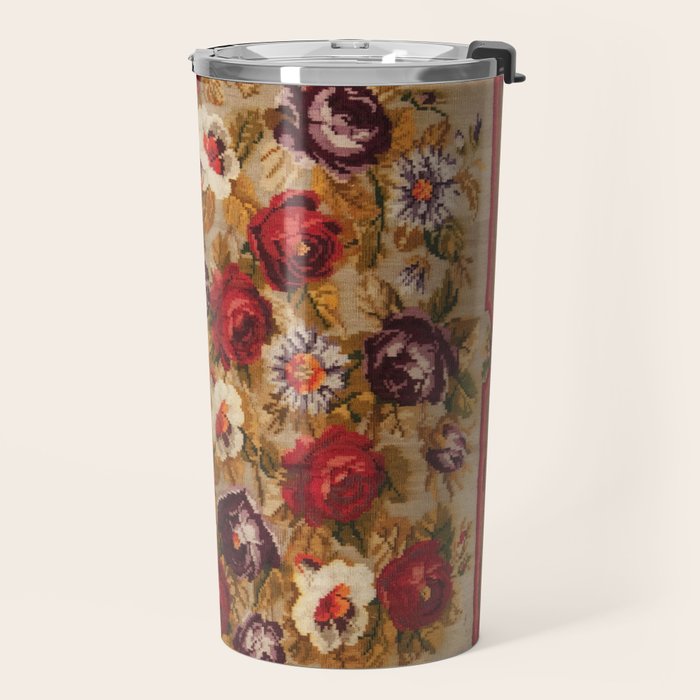 Antique Russian Bessarabian Floral Rug Print Travel Mug Gallery Image 2