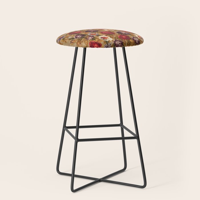 Antique Russian Bessarabian Floral Rug Print Stool Gallery Image 1
