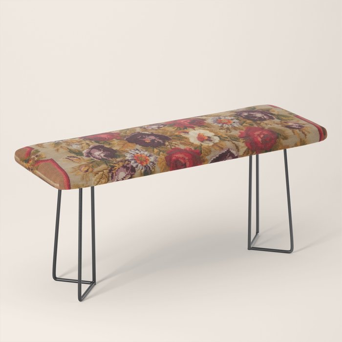 Antique Russian Bessarabian Floral Rug Print Bench Gallery Image 1