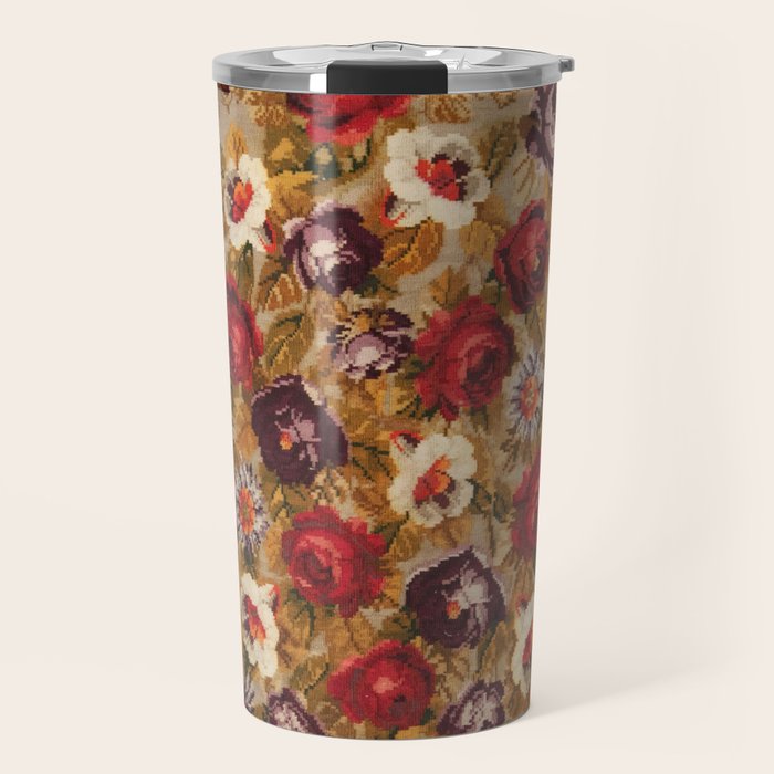 Antique Russian Bessarabian Floral Rug Print Travel Mug Gallery Image 1