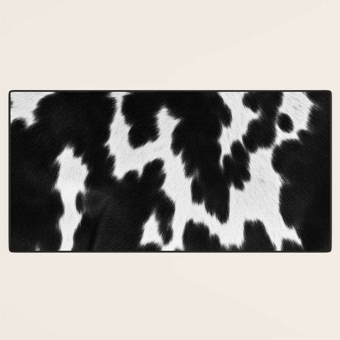 Black and White Rustic Cow Print Desk Mat Gallery Image 3